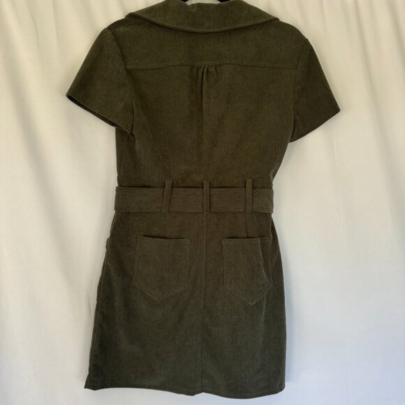 Womens Corduroy Mini Dress Short Sleeve pockets Belted Cowgirl Dress - 391 - Picture 7 of 9